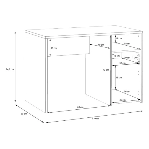 Biurko 110x60 cm z szufladą i szafką  Dąb Artisan